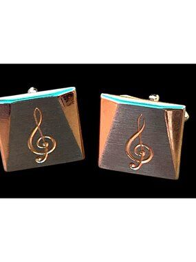 1950s Vintage Swank Gold toned Square Cufflinks With Treble Clef Design